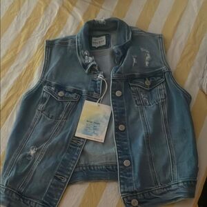 Denim Vest with Distressed Details